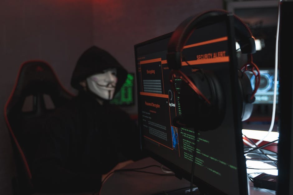 Person working at a laptop with a suspicious phishing login screen