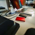 Laptop SSD vs External NVMe comparison showing fast storage and portable setup in a clean workspace.
