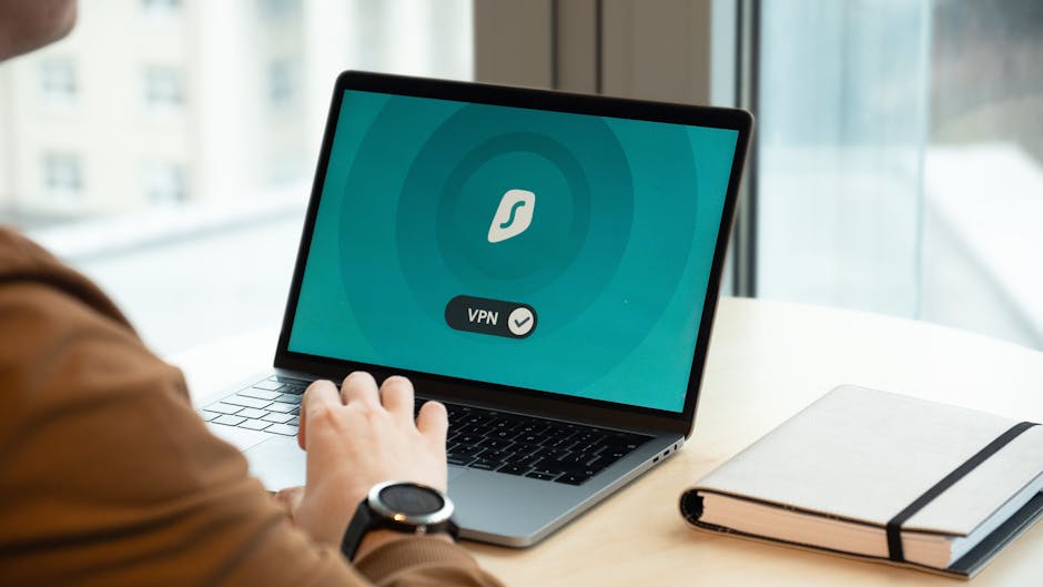 Laptop with VPN settings open, illustrating DNS leak troubleshooting for radio streaming