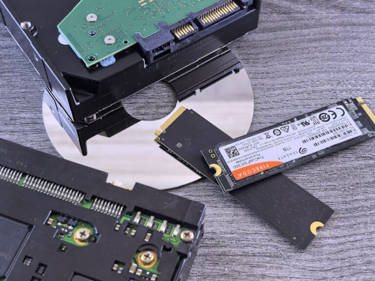 Photo showing SSD vs. HDD in 2026: performance benchmarks, lifespan factors, and real cost comparisons with drives on desk.